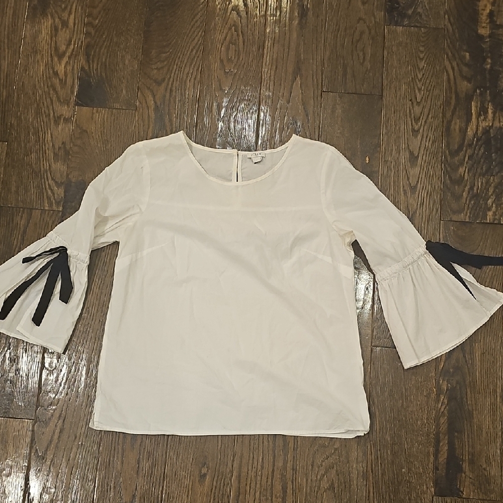 J. Crew Cream Blouse with Black Ribbon Accents